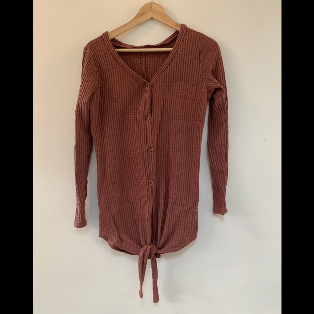 Rust waffle knit top, M